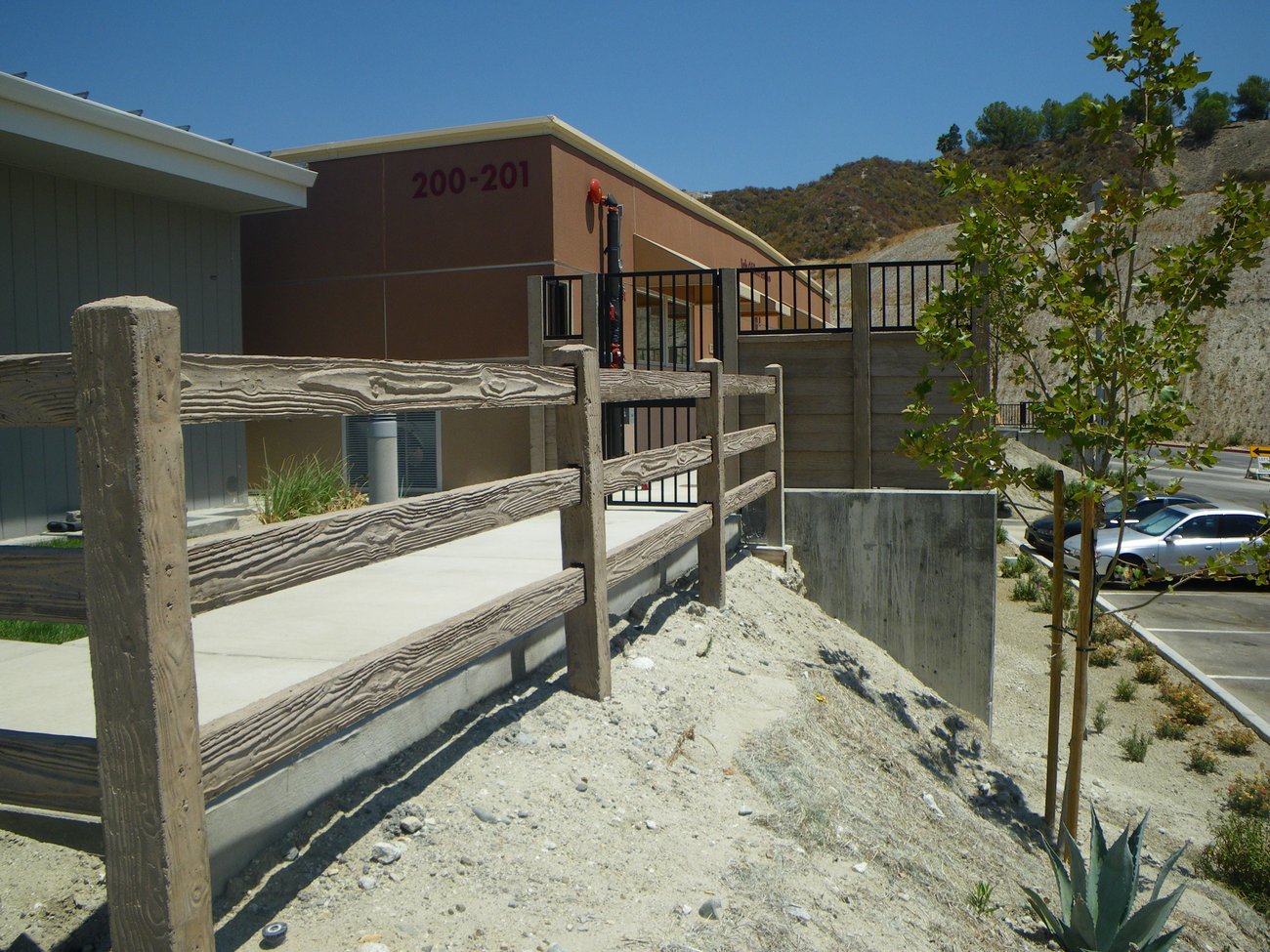 concrete rail fence at school